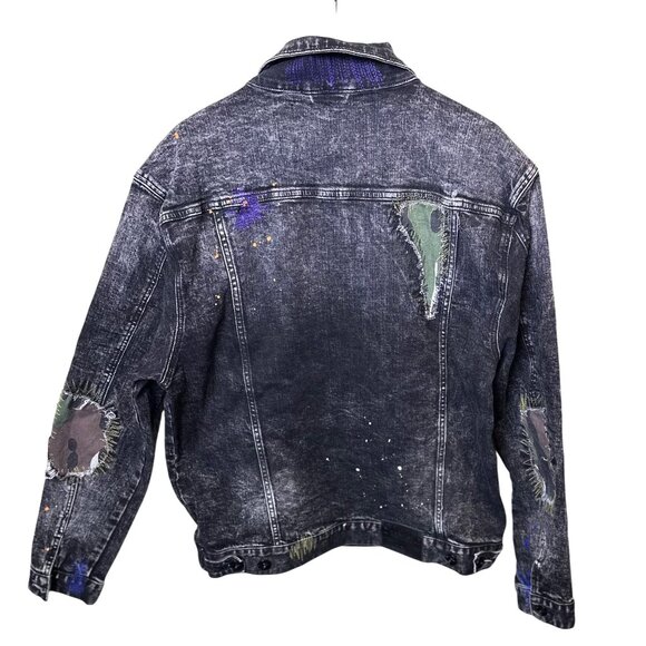 STAPLE‎ Mens XL Distressed Denim Jacket with Paint Splatter & Patchwork NWT - Picture 14 of 15